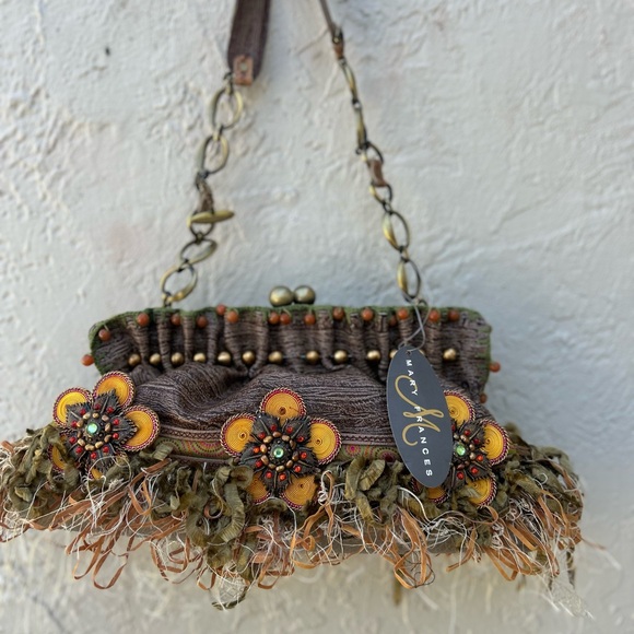 Vintage Mary Frances Handbag Purse Beaded Embellished Leather Cobiasa Fringe NWT